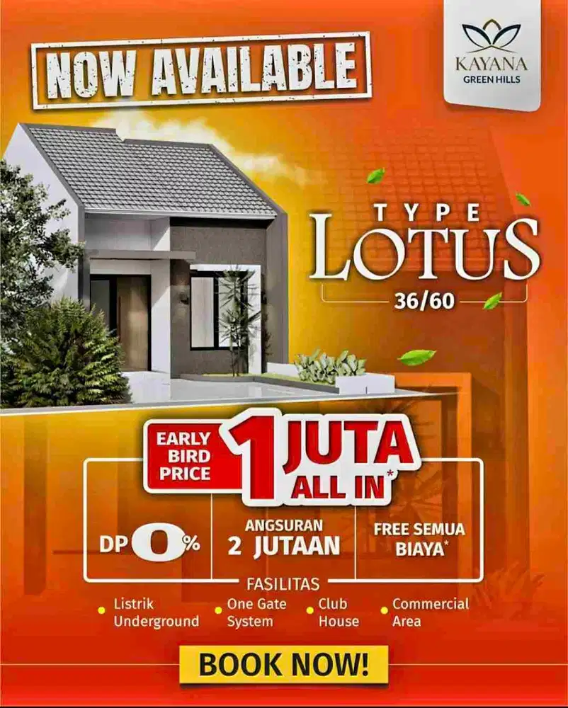 Rumah Tanpa Dp Di Bogor-Booking Fee 1 Juta All In Free Semua Biaya
