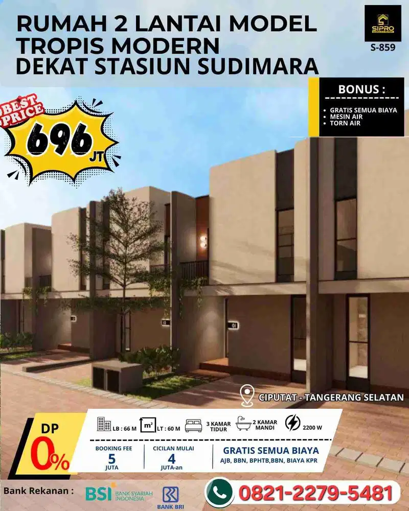 Rumah 2 lantai Tropis Modern selangkah ke stasiun sudimara