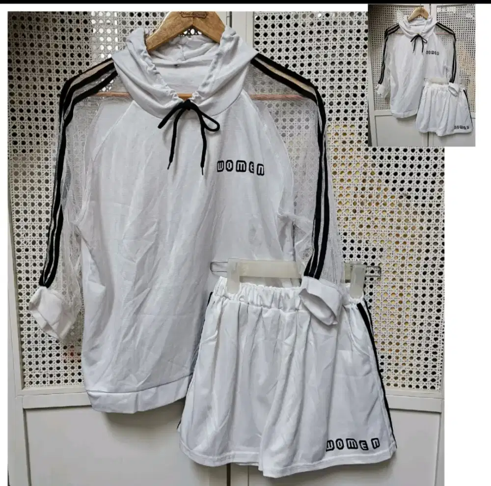 Baju olahraga celana pendek atasan hoodie jogging lari gym fitnes