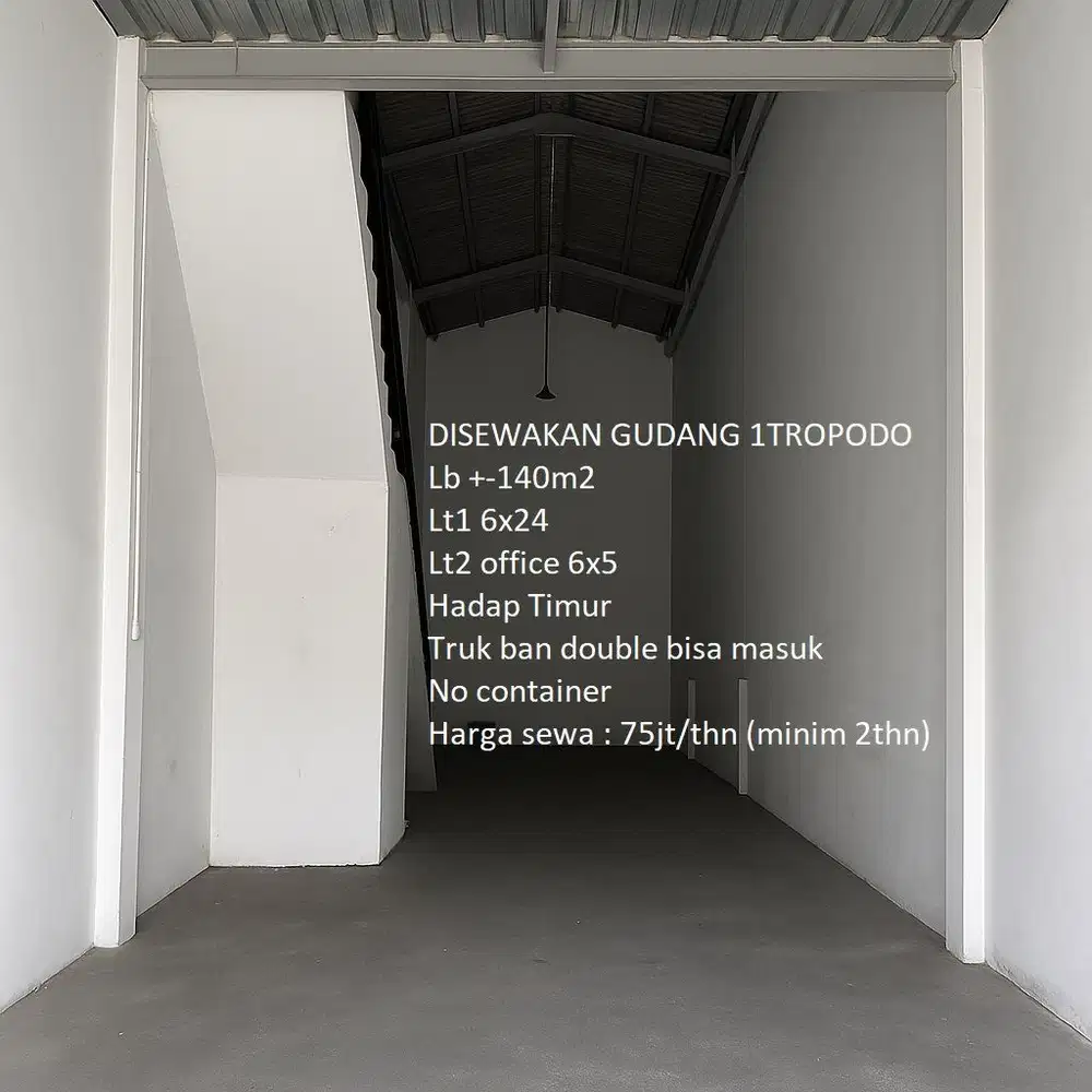 DISEWAKAN GUDANG KECIL TROPODO SIDOARJO SURABAYA
