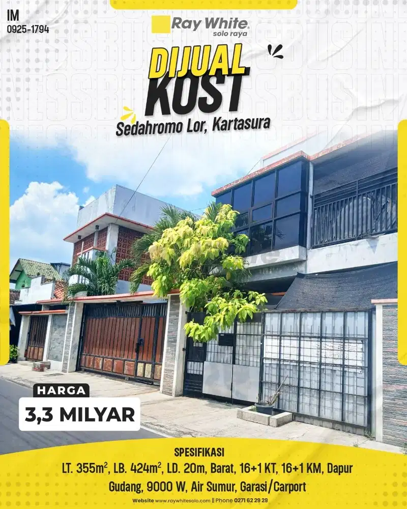 Investasi Kost Premium 16 Kamar (KM Dalam) Dekat UIN Solo, Kartasura