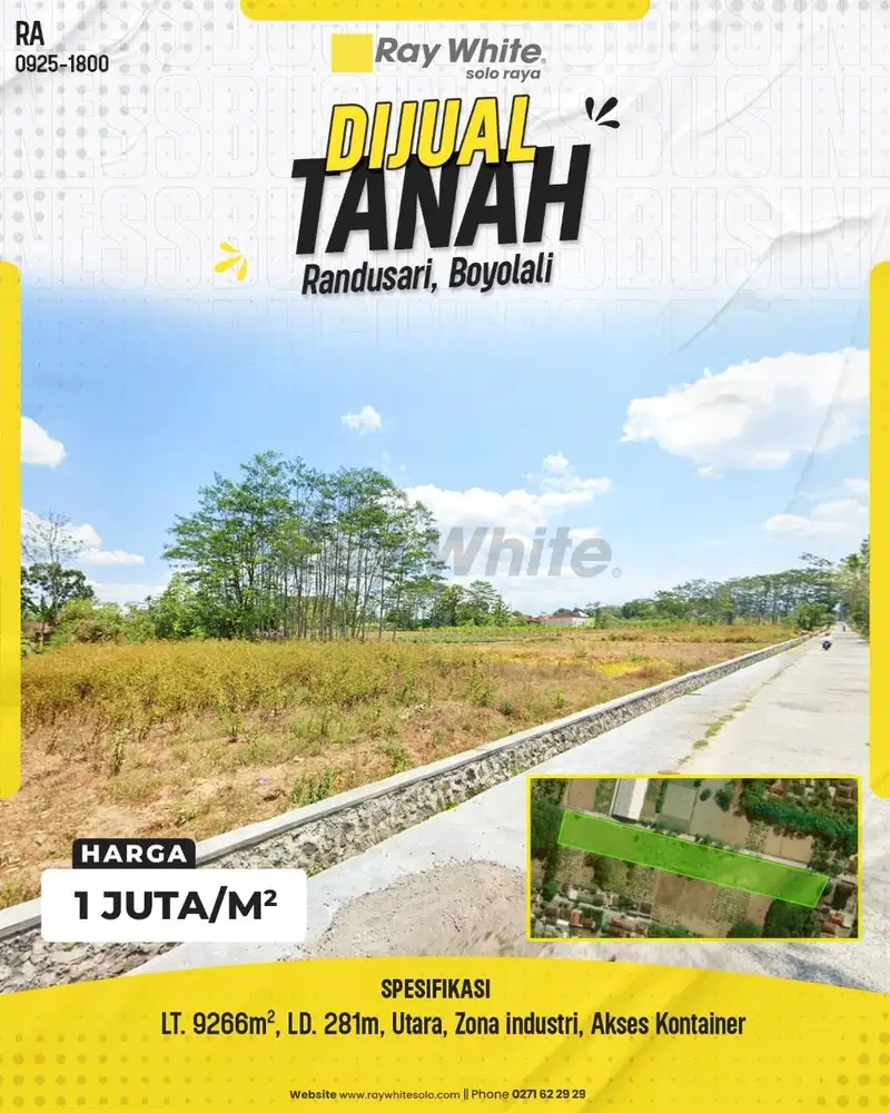 Lahan Industri 9266m² di Randusari Boyolali, Lebar 281 Meter!