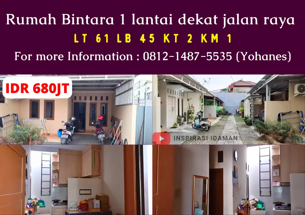 Rumah Bintara 2KT 1 lantai dekat jalan raya