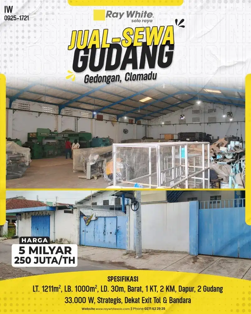 Jual/Sewa, Gudang/Pabrik di Gedongan, Colomadu, Karanganyar