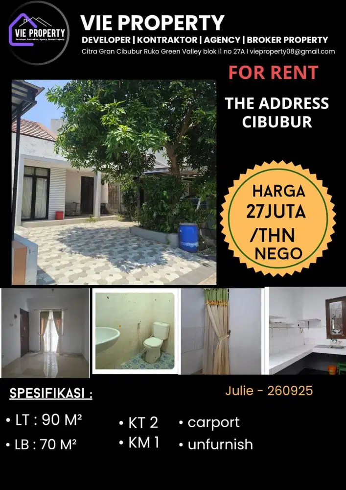 TERMURAH ! FOR RENT RUMAH THE ADDRESS CIBUBUR