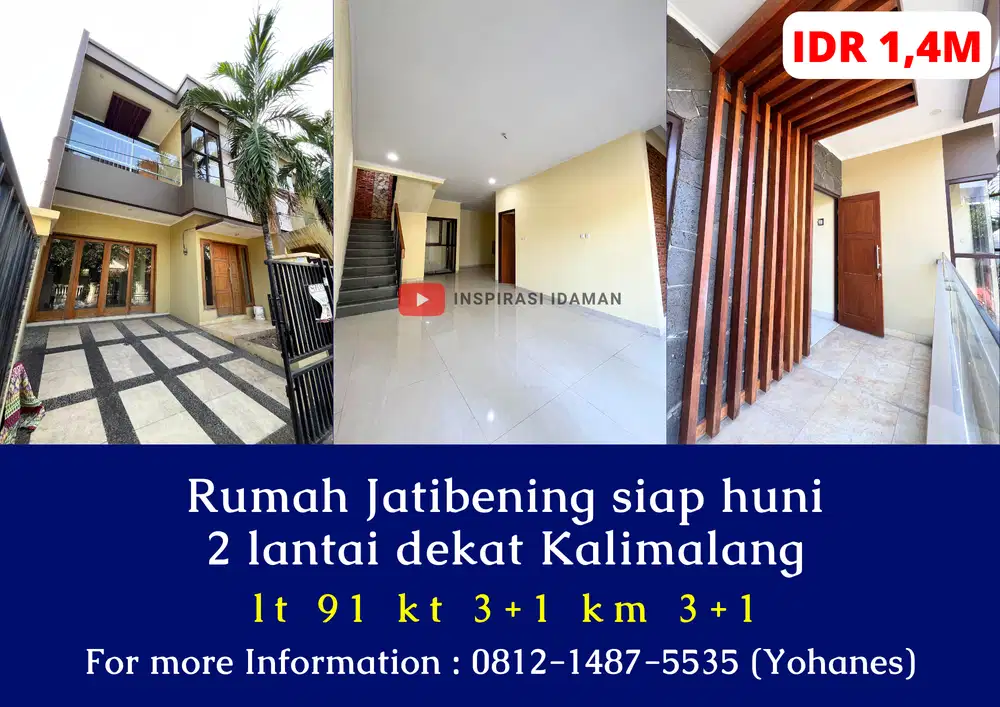 Rumah Jatibening luas 91mtr siap huni 2 lantai dekat Kalimalang