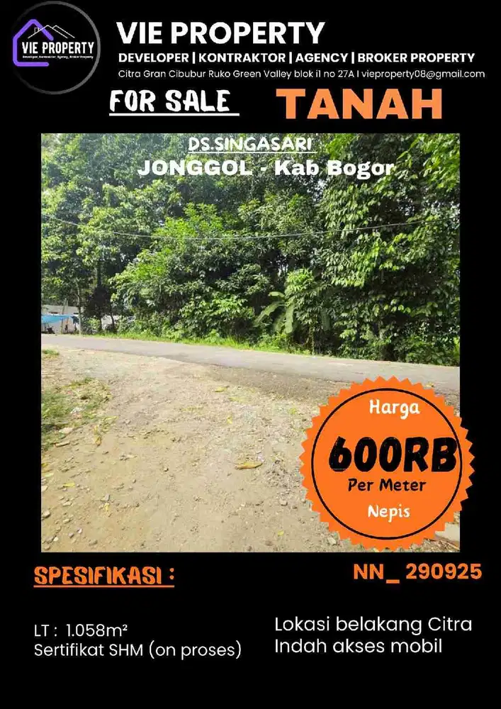 JUAL MURAH TANAH DEKAT PERUMAHAN CITRA INDAH JONGGOL