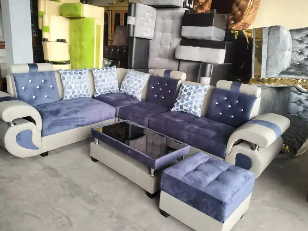 Sofa engkel satu biru krem