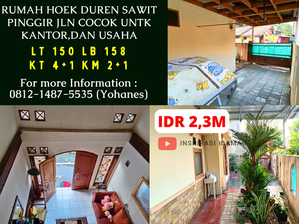 Rumah Hoek Duren Sawit pinggir jln cocok untk kantor,dan usaha