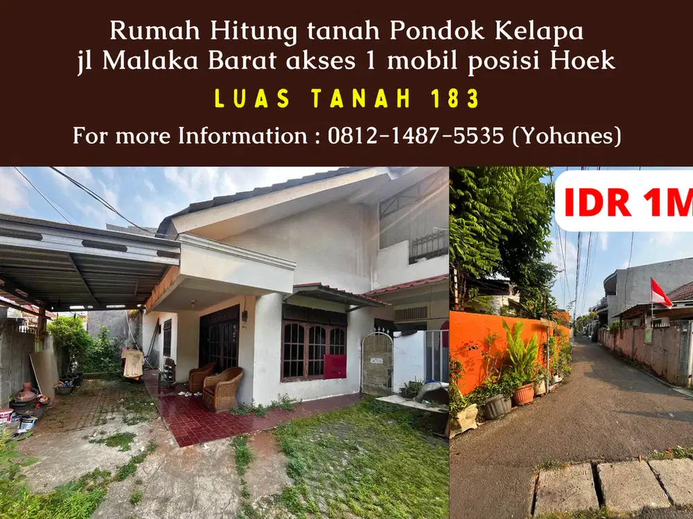 Hitung tanah Pondok Kelapa jl Malaka Barat 183mtr akses 1 mobil