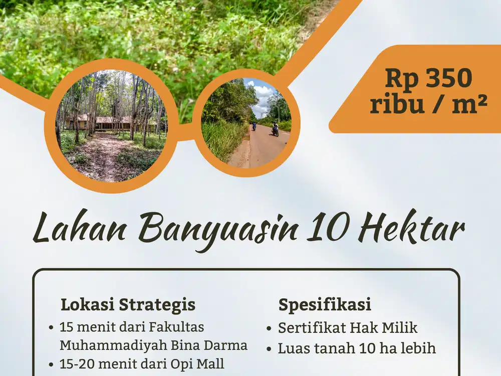 Dijual Tanah Banyuasin 10 Hektar