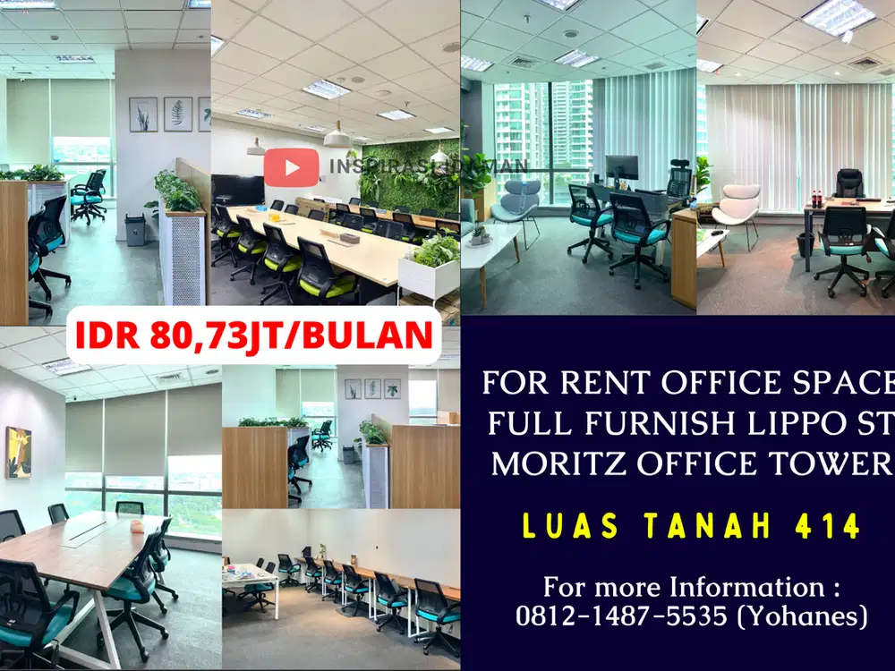 FOR RENT office space full furnish 414mtr LIPPO ST MORITZ OFFICE TOWER