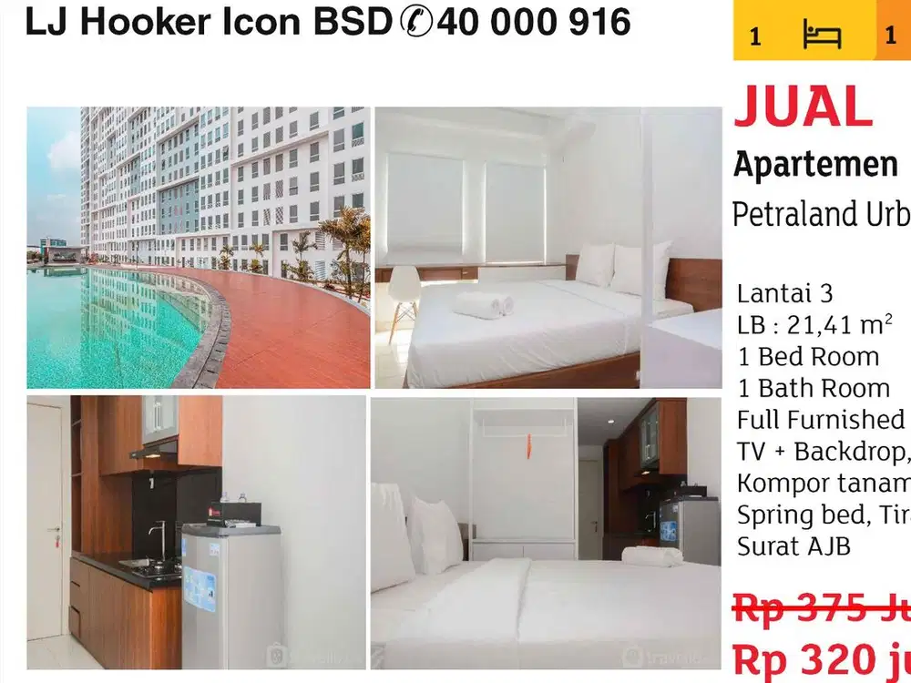 Apartemen turun harga full furnished