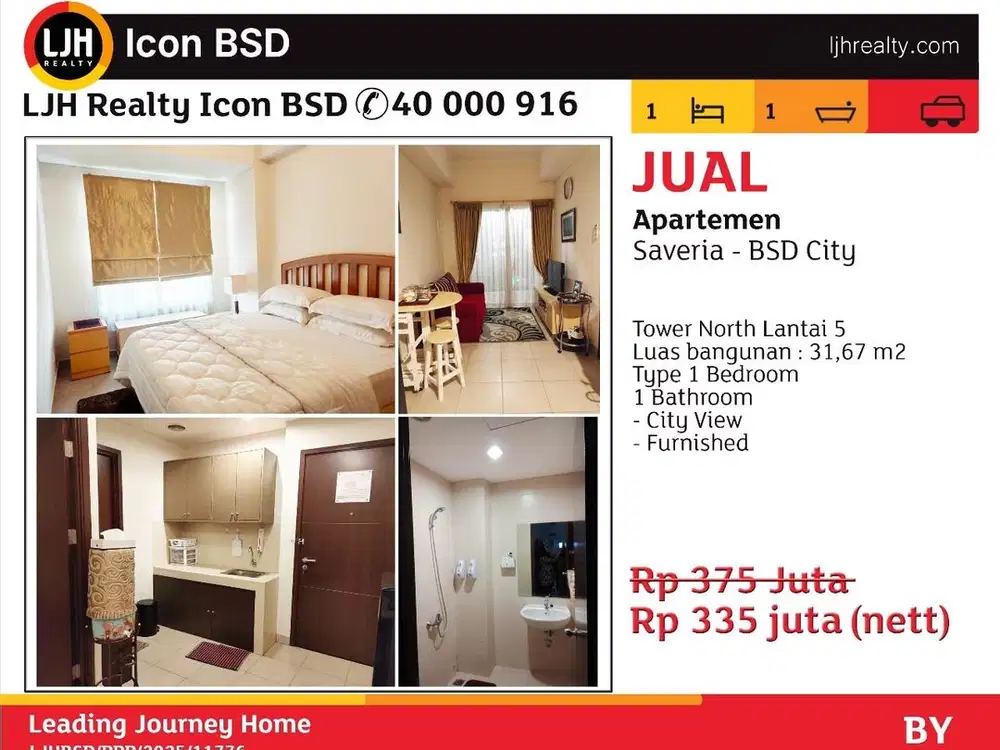 Apartemen 1 kamar tidur lt 5 city view