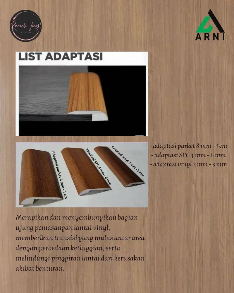 List Adaptasi Vinyl/SPC/Parket PVC Custom Warna