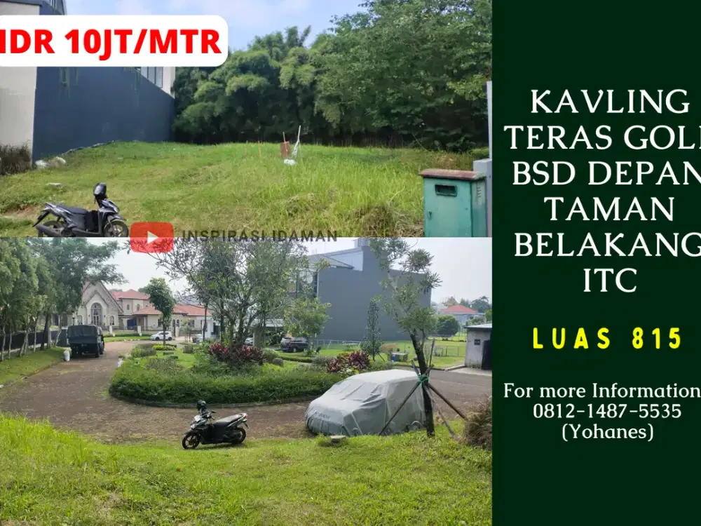 Kavling 815mtr Teras Golf BSD depan Taman belakang ITC