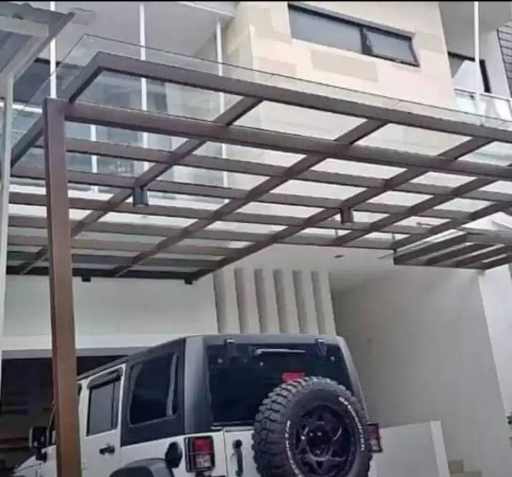 Kanopi kaca moderen minimalis