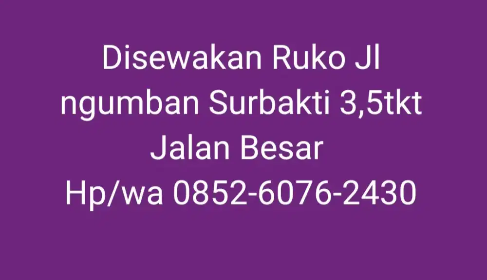Disewakan Cepat Ruko 3,5tingkat, di jalan besar Ngumban Surbakti Medan
