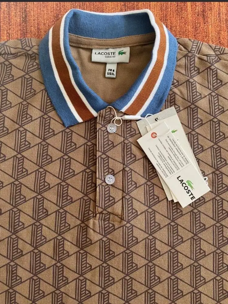 Lacoste Monogram Print Polo Shirt Brown