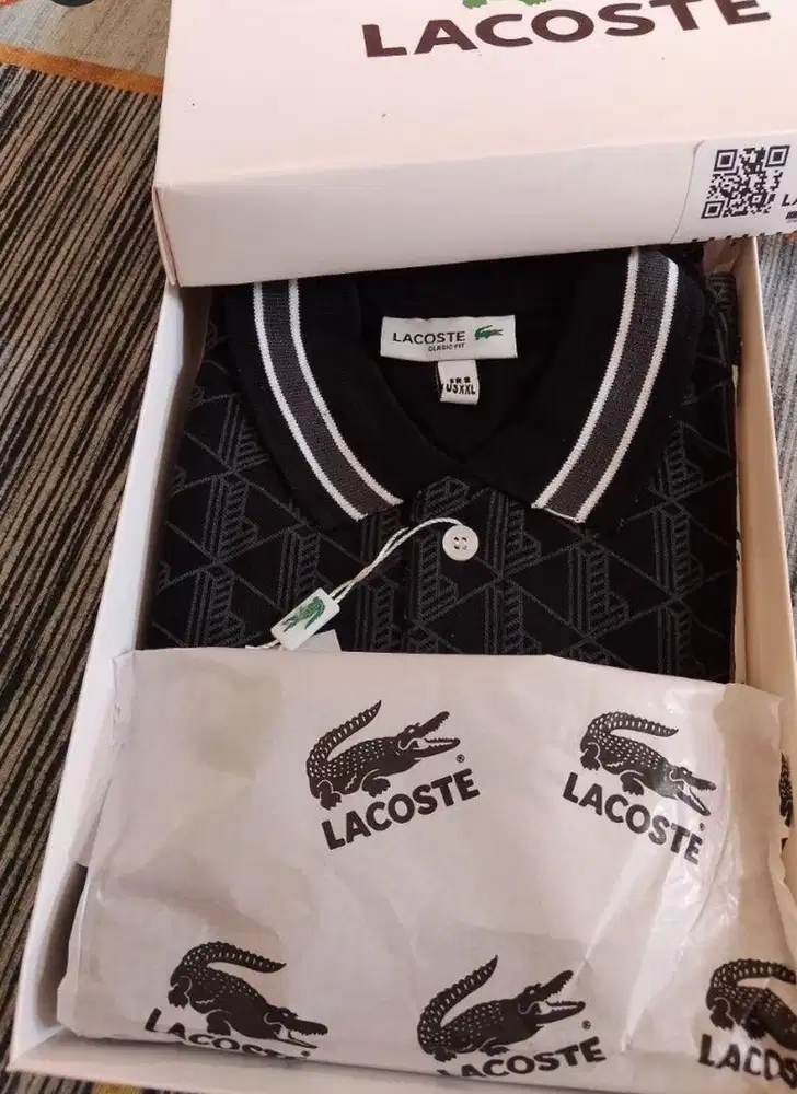 Lacoste Monogram Print Polo Shirt Black