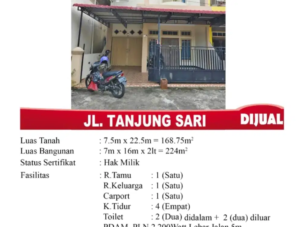 Banting harga rmh 2Lt siap huni d jl Tj sari,lokasi strategis&rame