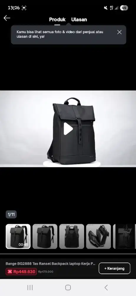 BU tas ransel unisex merk bange