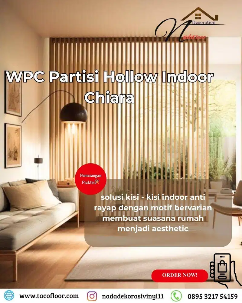 wpc kisi kisi partisi hollow indoor chiara ukuran 5 cm x 5 cm