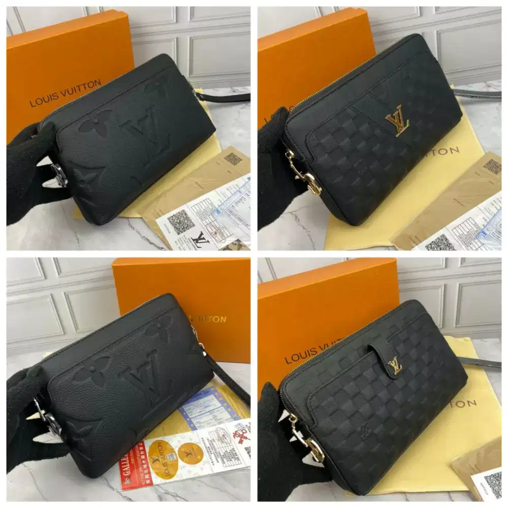 CLUTCH BAG lv Pria Pouch black leather fullset box