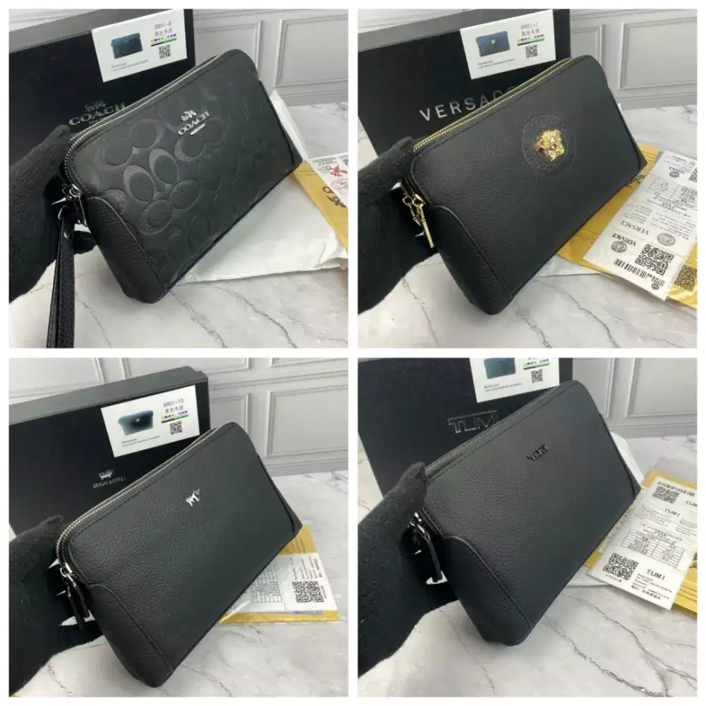 CLUTCH BAG branded Pria Pouch black leather fullset box #2