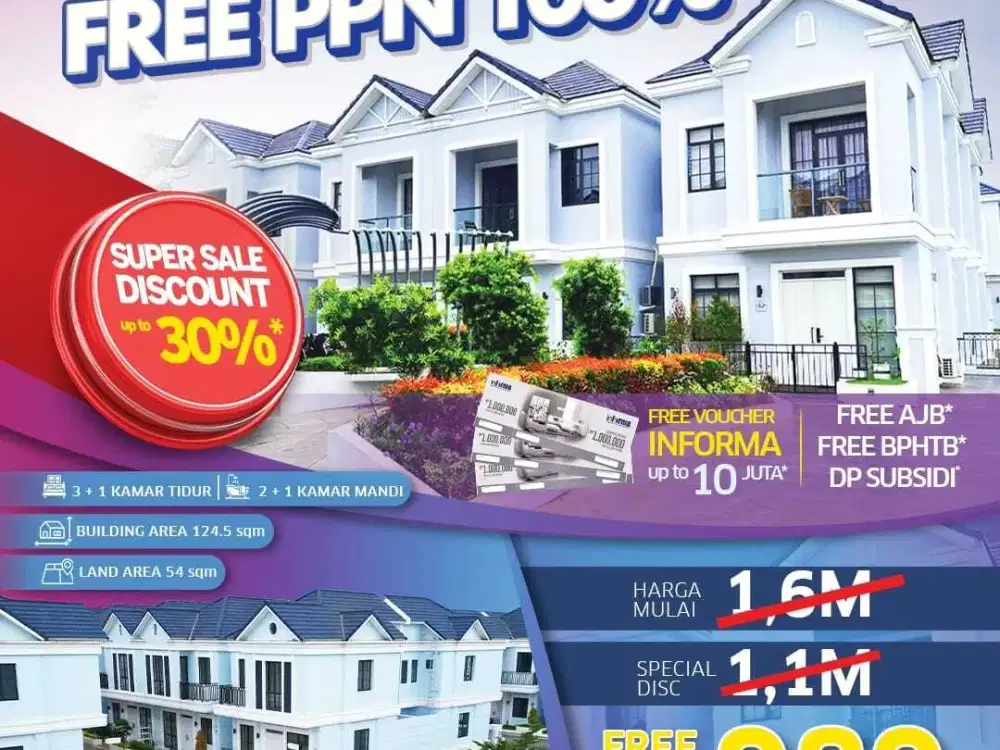 Last Call Free PPN 100% Rumah 3 Lantai Lavon SWAN CITY Tangerang