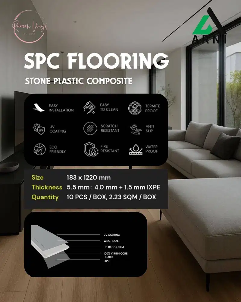 SPC Flooring Luxury 5,5mm (10 Pcs) | Lantai SPC 122×18cm High Quality