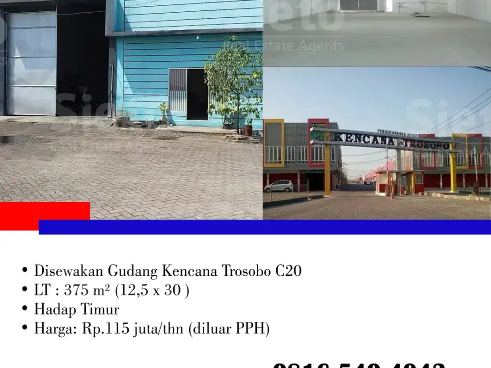 Disewakan Cepat! Gudang Kencana Trosobo C 20