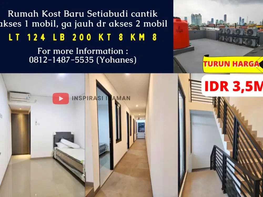 Rumah Kost Baru Setiabudi 8 kamar cantik akses 1 mobil