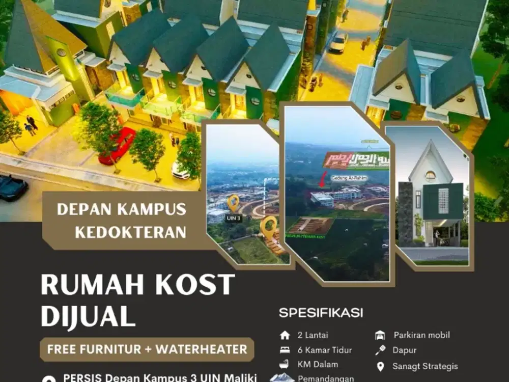 dijual rumah kos persis depan kampus uin akses mobil