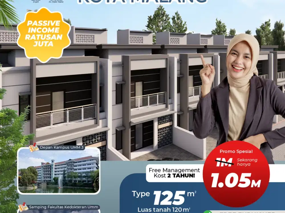 RUMAH KOS PREMIUM HARGA 1 M DEPAN UMM DAN DEKAT UB KOTA MALANG