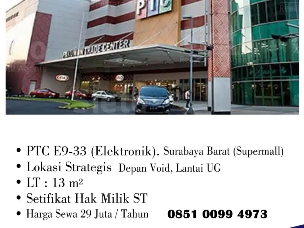 PROMO  PTC E9-33 (Elektronik) Supermall, Harga Sewa 29juta/tahun