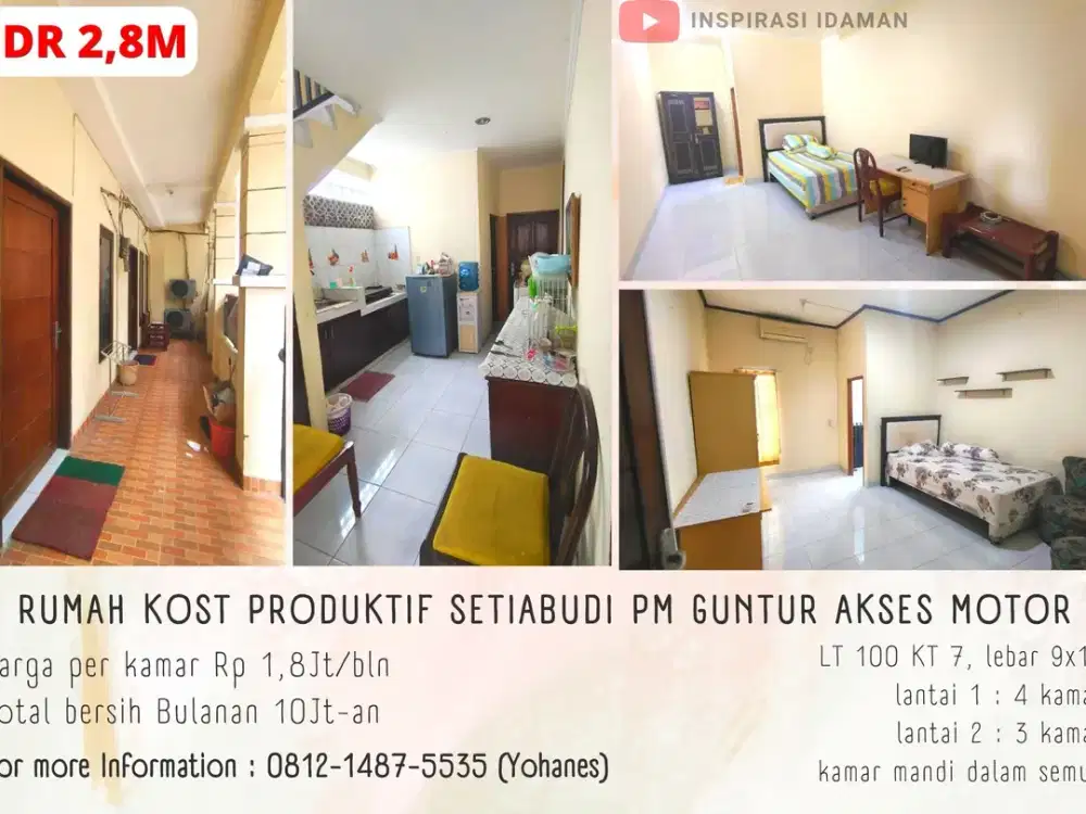 Rumah Kost Produktif Setiabudi Pm Guntur Akses Motor 2 Lantai