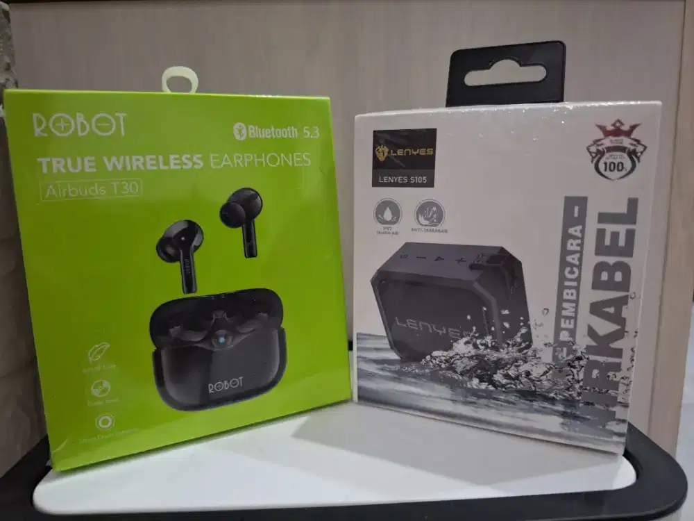 Budling Air bud Robot T30 dan Speaker aktif Lenyes S105