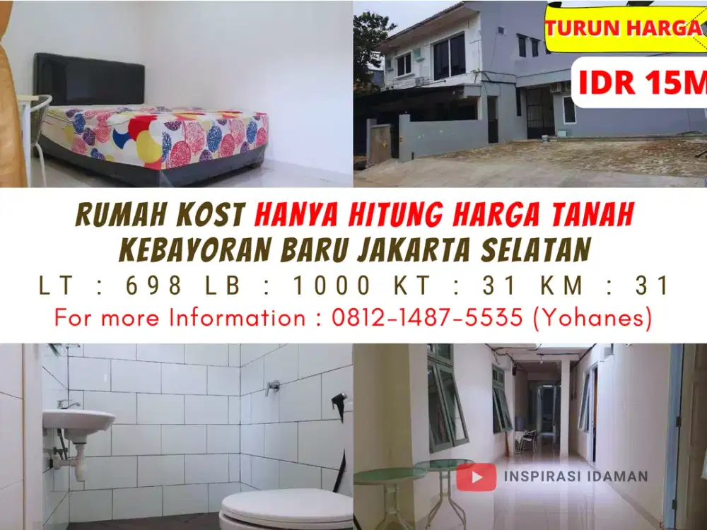 Rumah Kost 31 Kamar Kebayoran Baru hadap Timur jakarta selatan