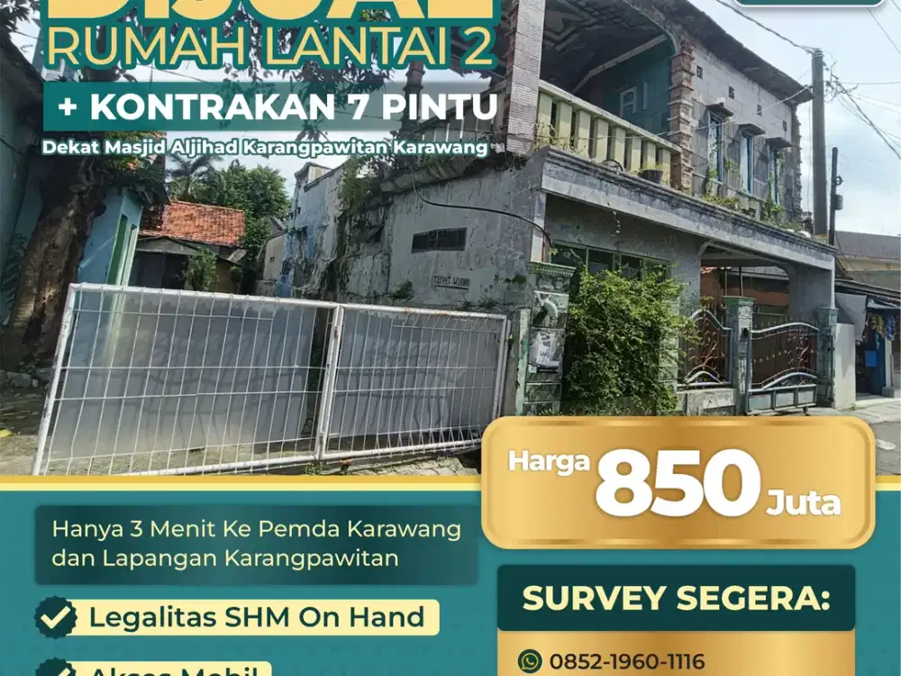 Dijual Rumah 2 Lantai + Kosan 7 pintu di Karawang Kota Dekat Pemda