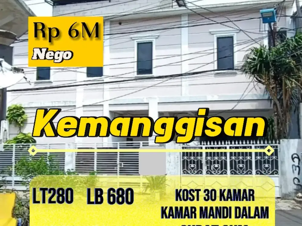 DIJUAL KOST SELALU PENUH 3 LANTAI 30 KAMAR KEMANGGISAN JAKARTA BARAT
