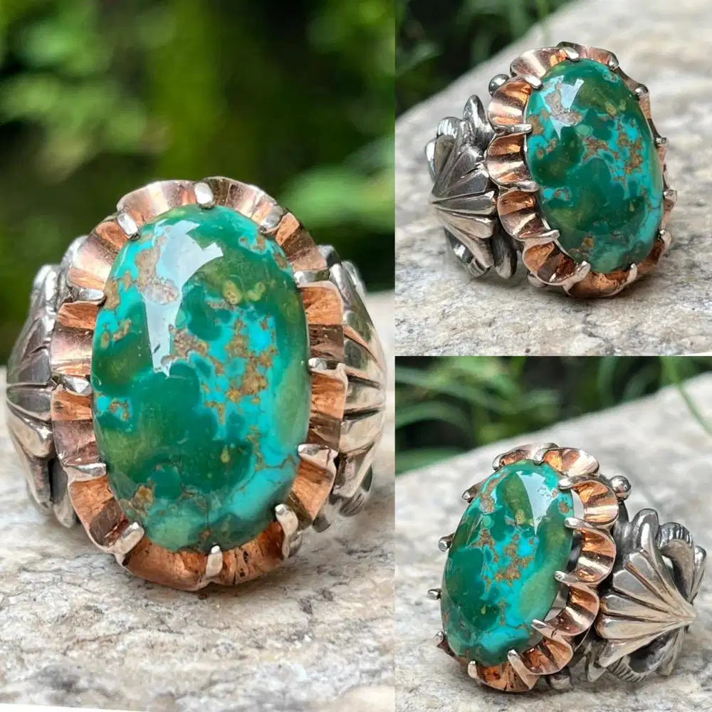 Cincin Natural Turquoise Phyrus Persia Pirus Warna Hijau Gradasi