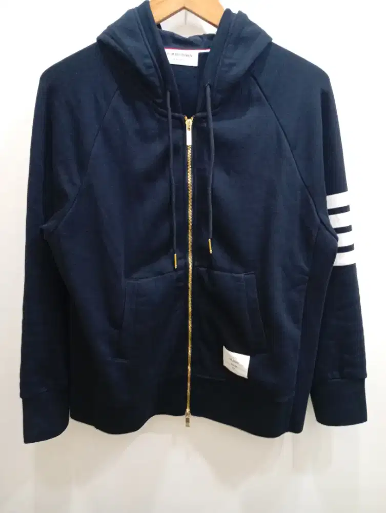 THOM BROWNIAN NAVY ZIP HOODIE
