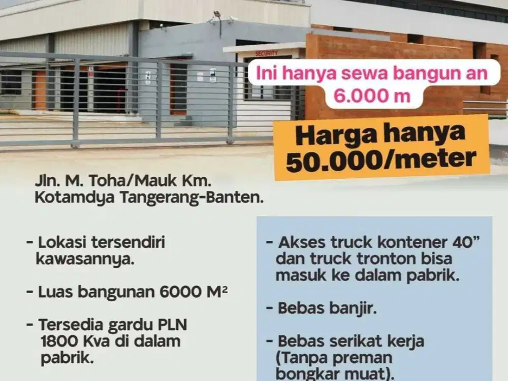 Sewakan Bangunan Pabrik Jl M Toha/ Mauk Kotamadya Tangerang