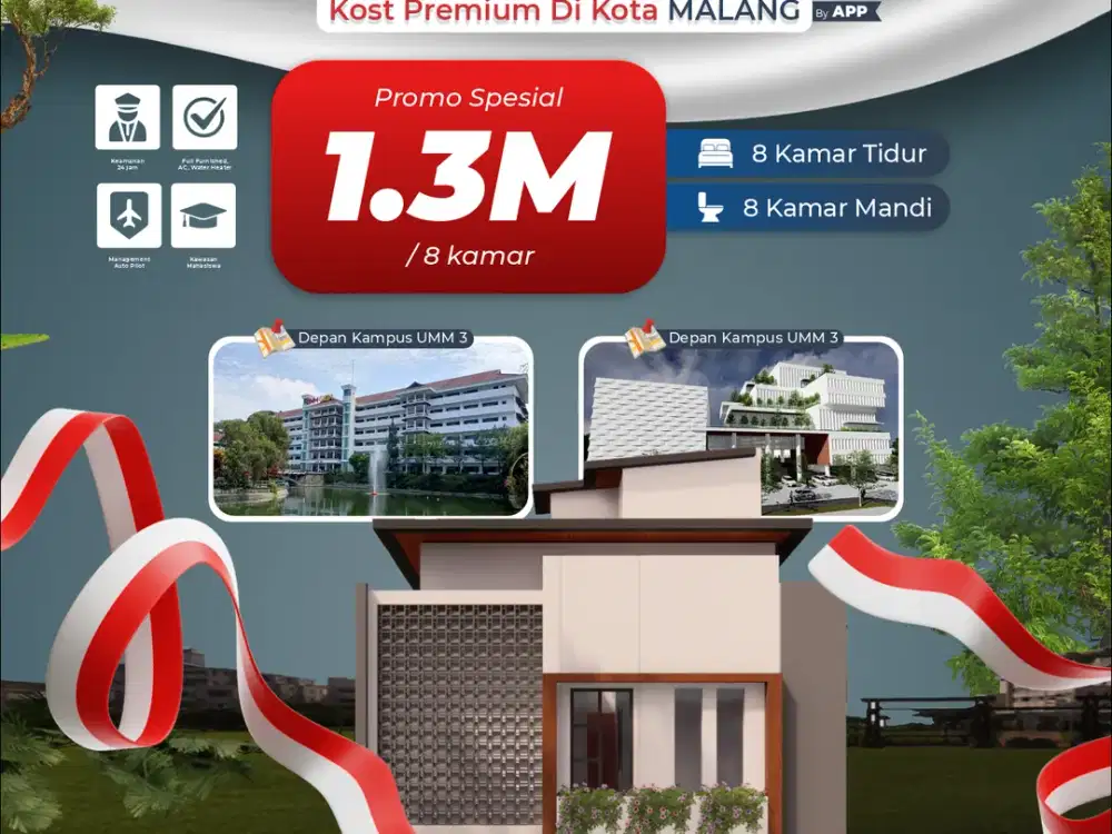 RUMAH KOS PREMIUM 8 KAMAR DEPAN UMM DAN DEKAT UB KOTA MALANG