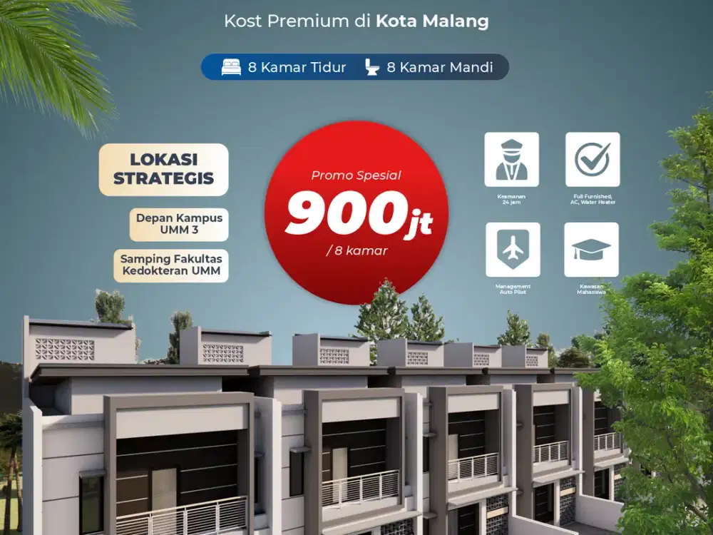 RUMAH KOS PREMIUM 8 KT & 8 KM DEPAN UMM KOTA MALANG