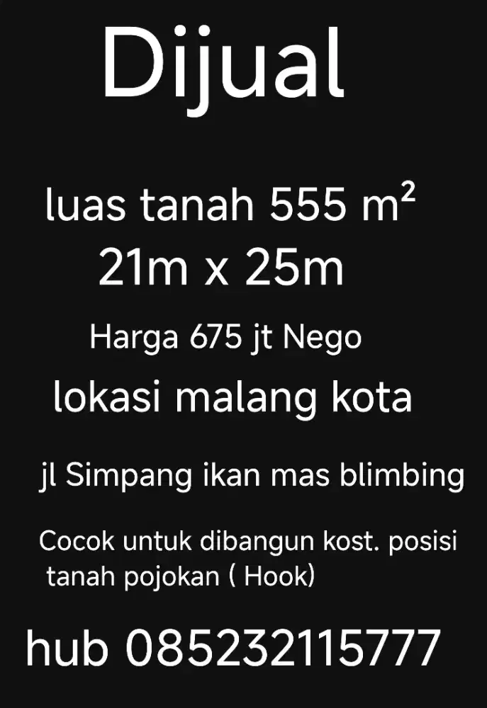 Dijual luas tanah 555m²