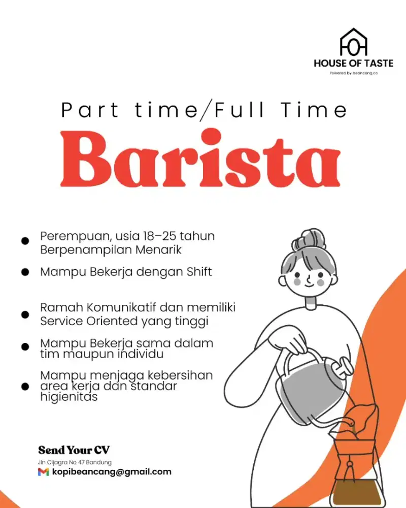 BARISTA PART TIME & FULL TIME DAN KICHEN