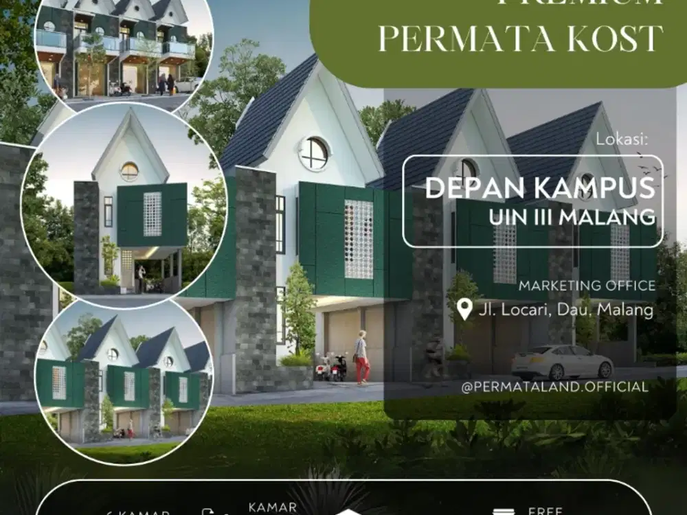 dijual rumah kos 6 kamar lokasi persis depan kampus uin malang