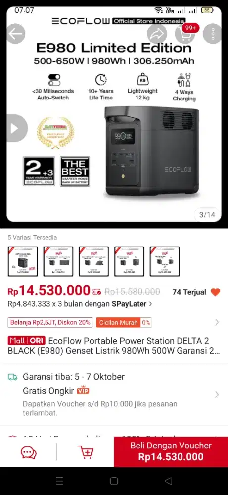 Power Station Ecoflow Delta 2 Black / E980 / Genset portable